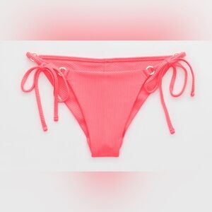 NWT Aerie Shine Rib Cheekiest Tie Bikini Bottom in Neon Coral Tropadelic